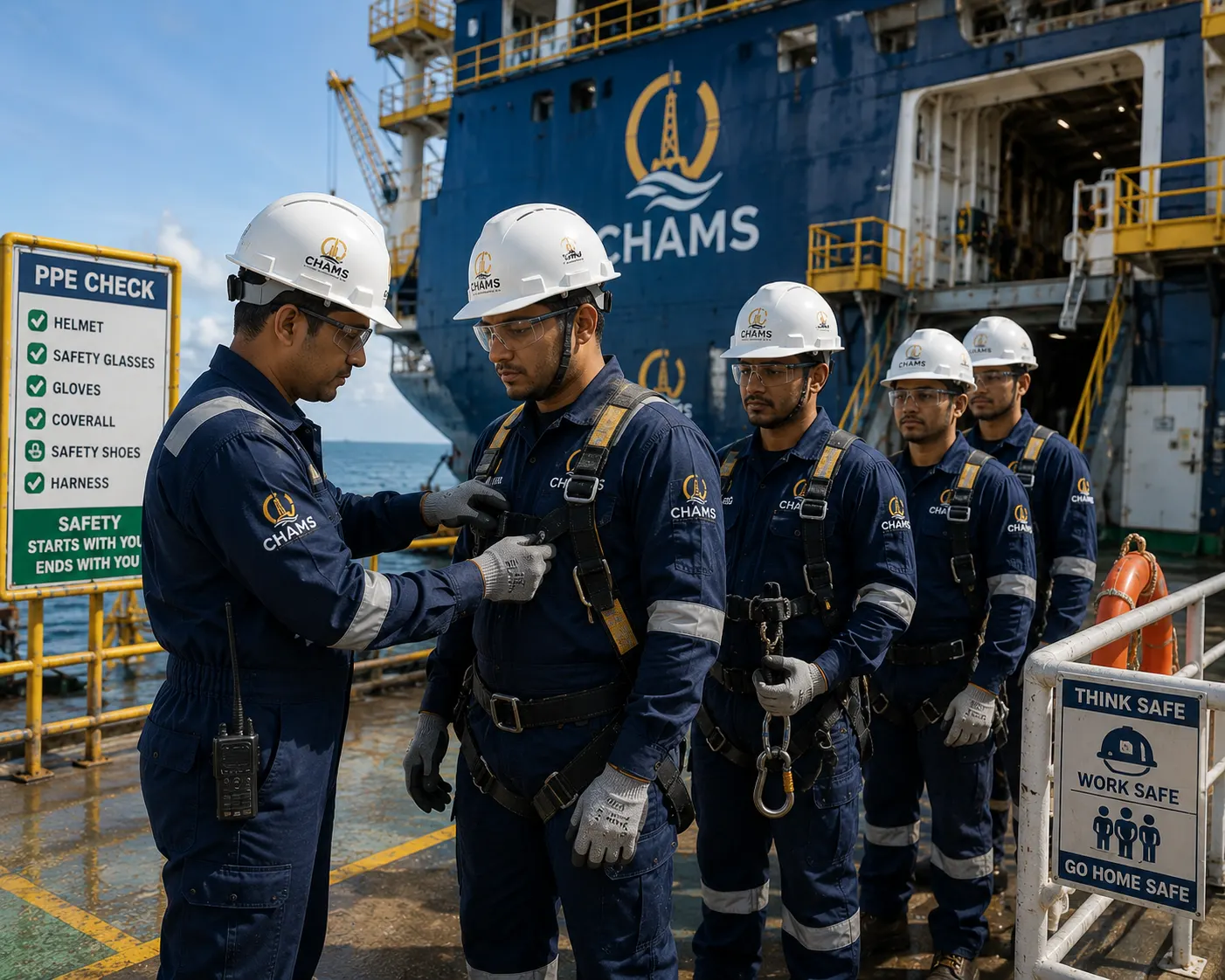 CHAMS technician completing a PPE check before entering the work area