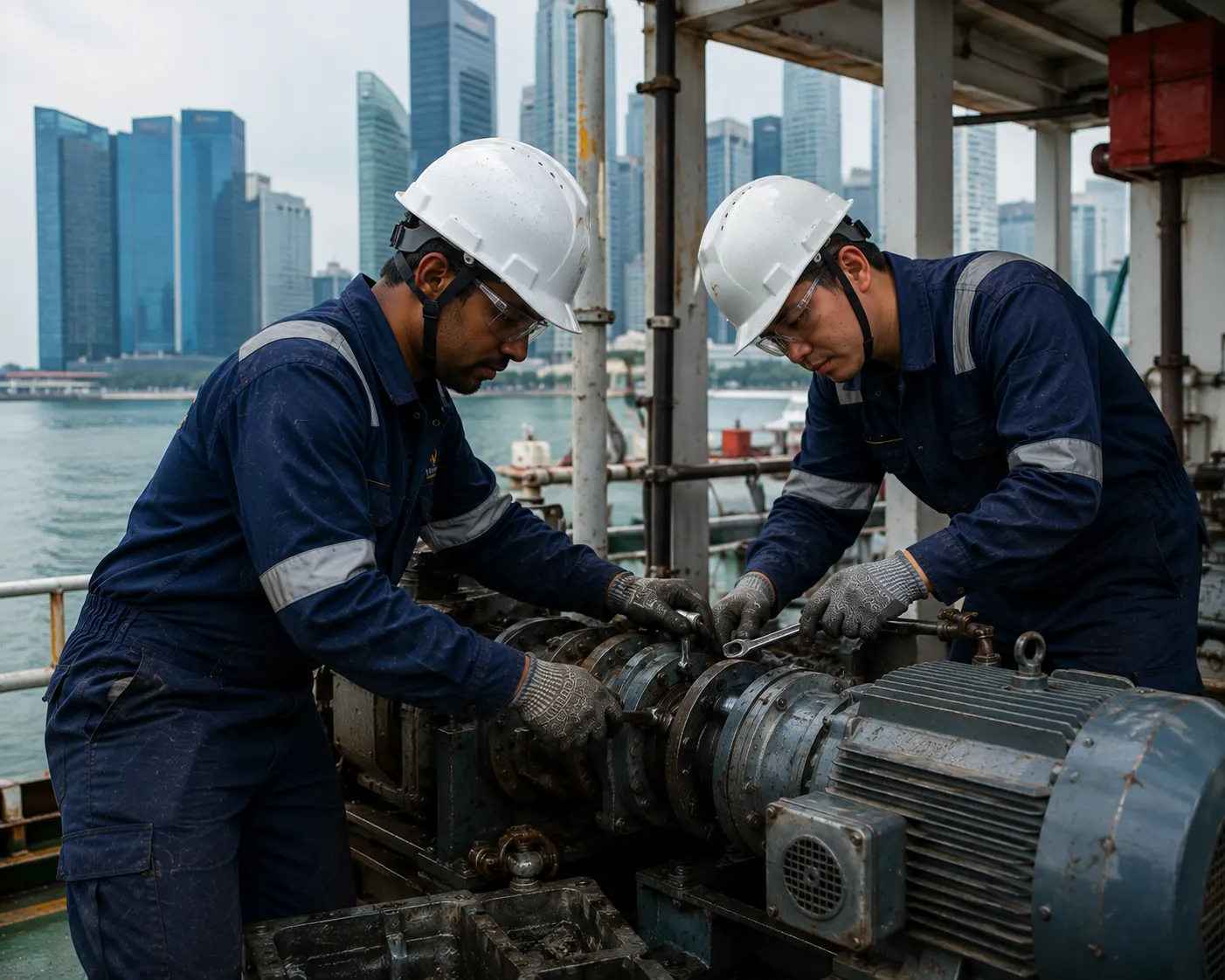 Engineer inspecting a dismantled machinery component