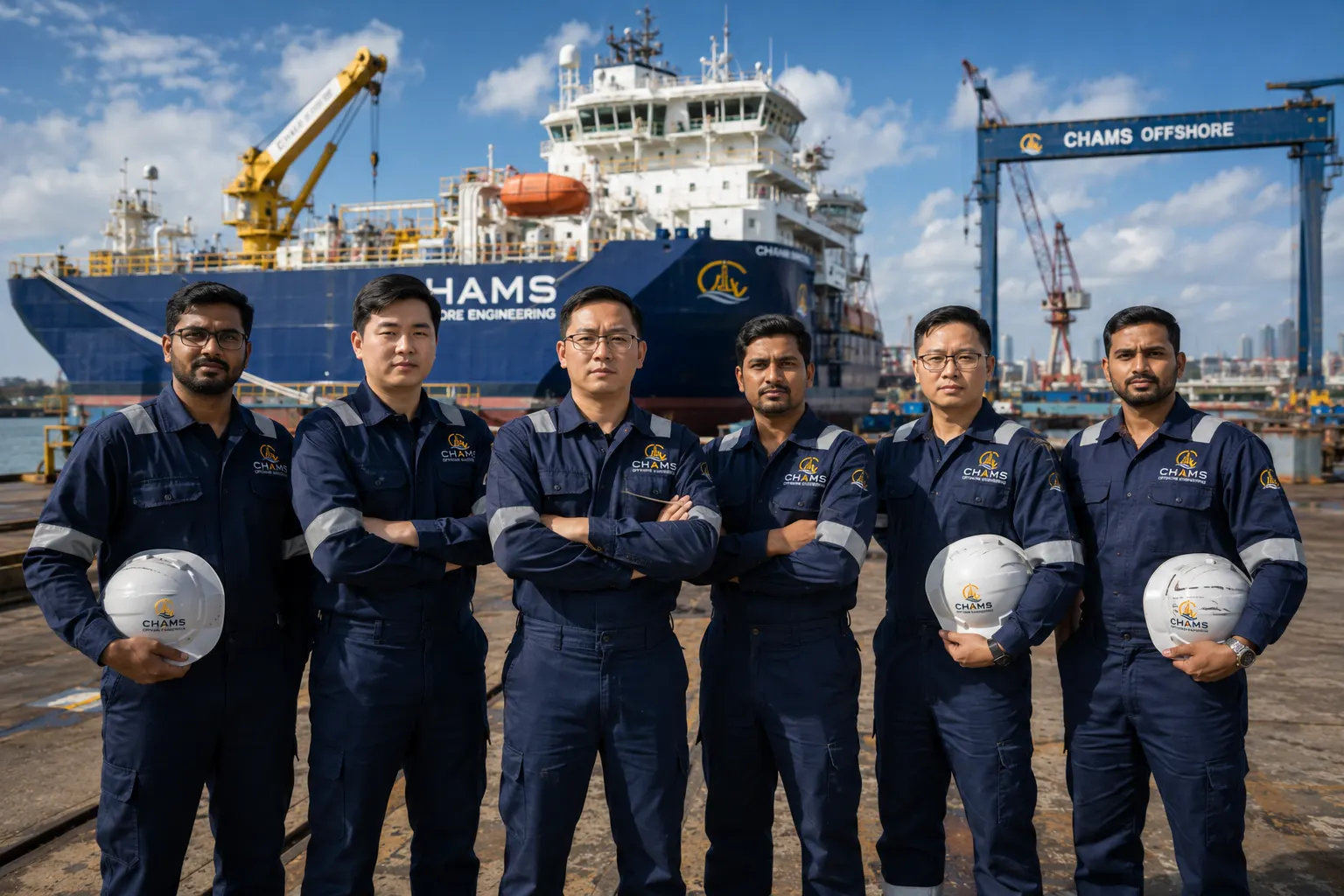 The CHAMS Offshore Engineering team at the Singapore waterfront