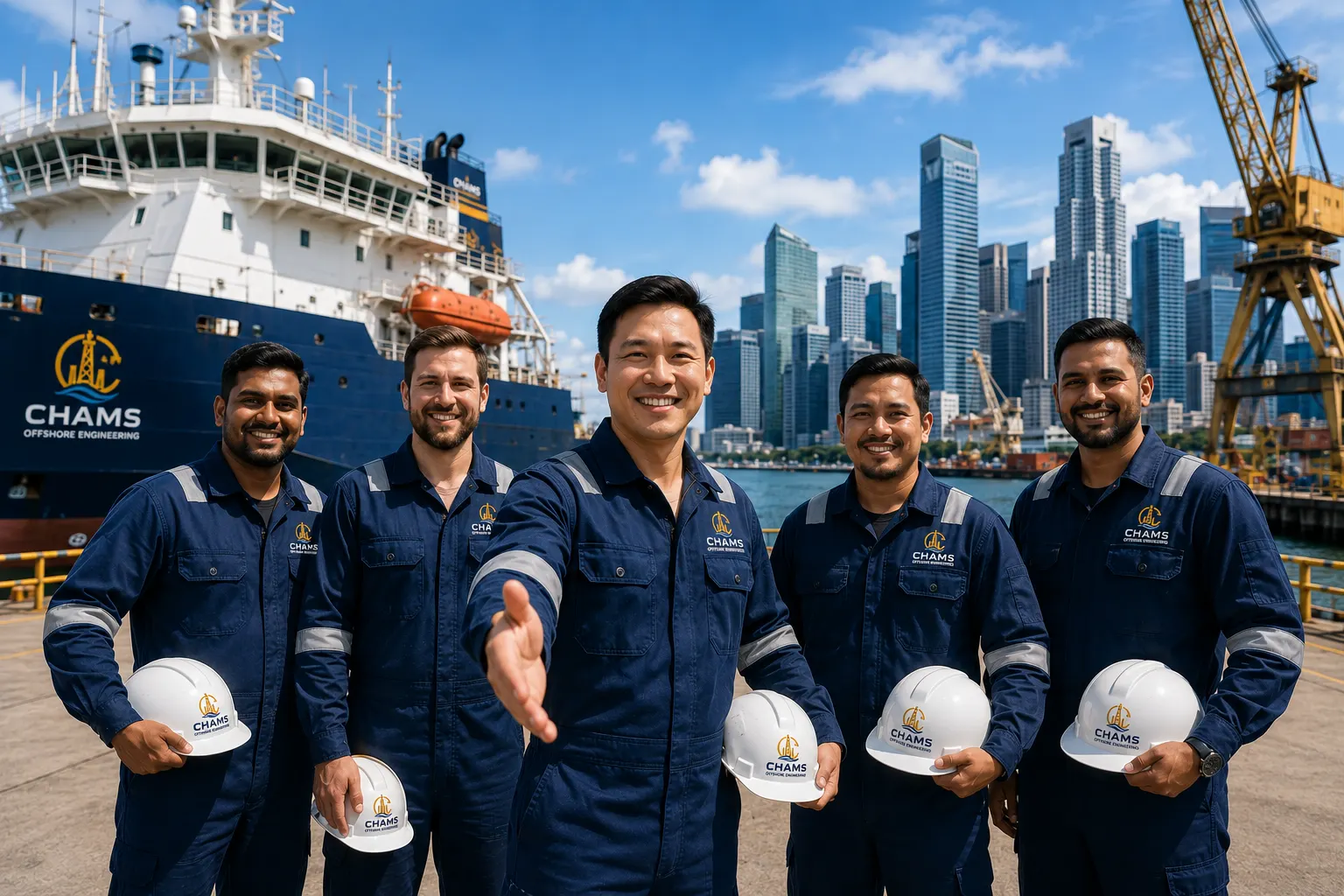 CHAMS engineers meeting a client at the Singapore waterfront