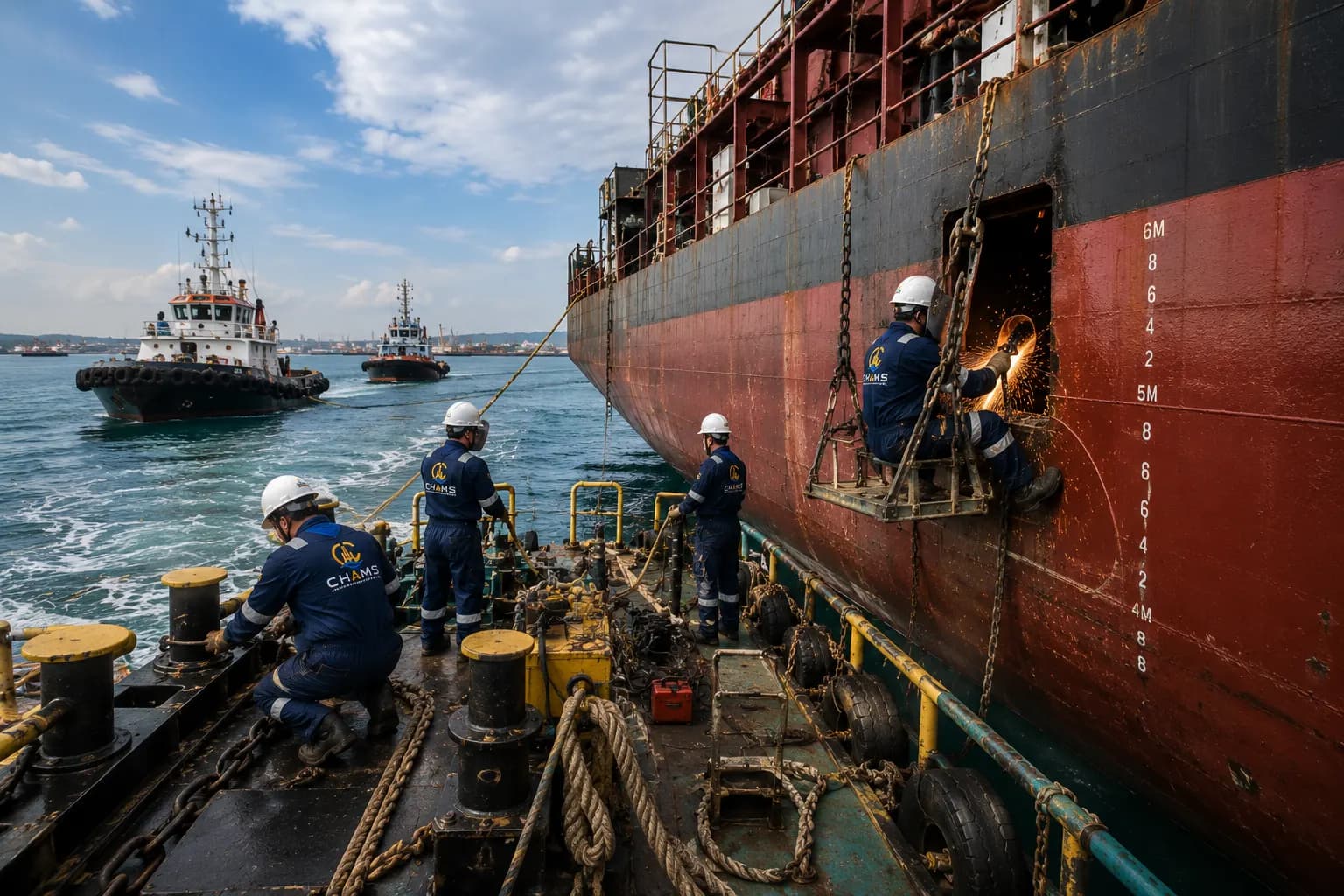 Support vessel alongside at anchorage