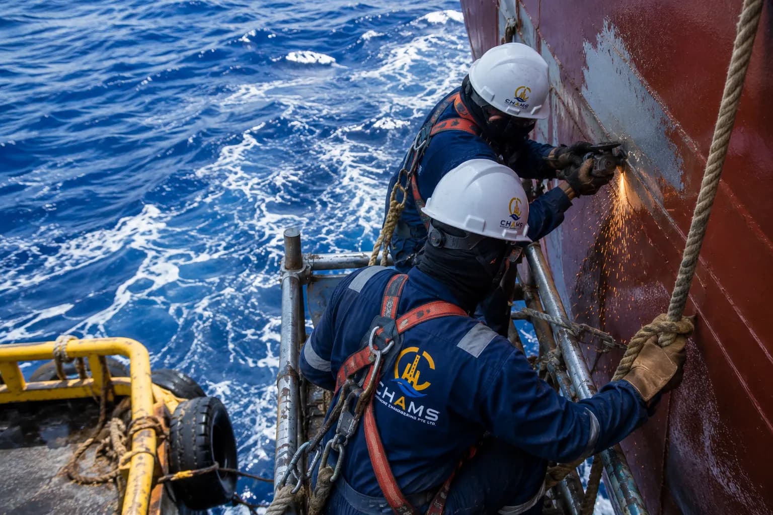Riding crew carrying out afloat repairs