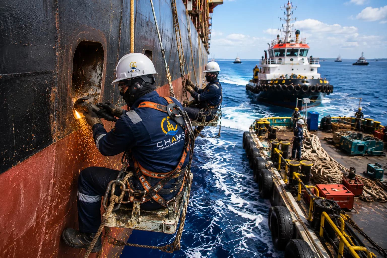 Technical support team boarding a vessel